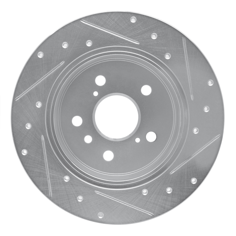 Toyota Avalon Brake Rotor (1) - Rear Left - R1 Concepts - Drilled & Slotted - Silver - `00-`04